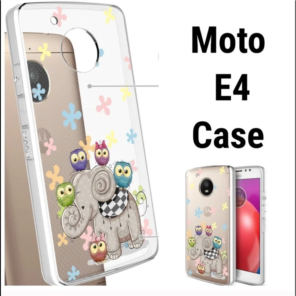 NEW Motorola Moto E4 Case Cover Clear Elephant Owl Floral